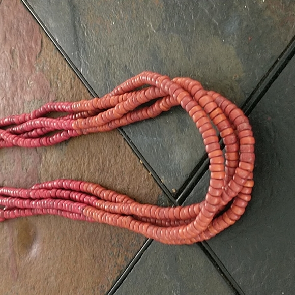 Vintage wooden beaded 4 strand brown red orange natural necklace - Picture 2 of 5